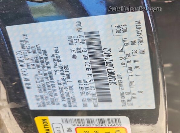 3FA6P0G70GR214432 2016 FORD FUSION Black Widok komory silnika