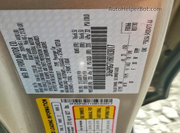 3FA6P0G71HR103017 2017 FORD FUSION Beige Engine compartment view