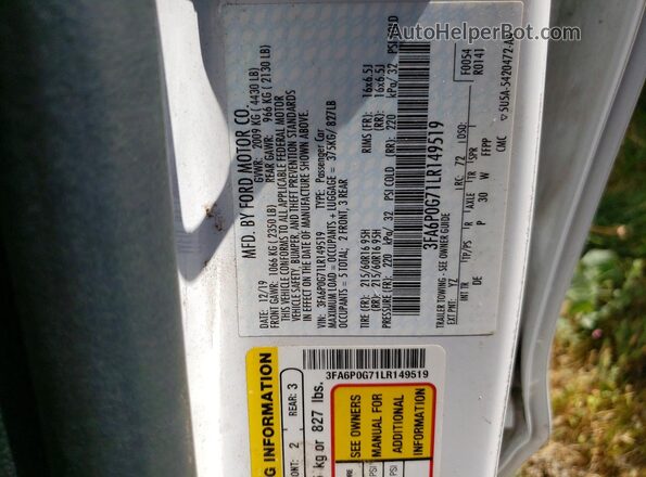 3FA6P0G71LR149519 2020 FORD FUSION White 