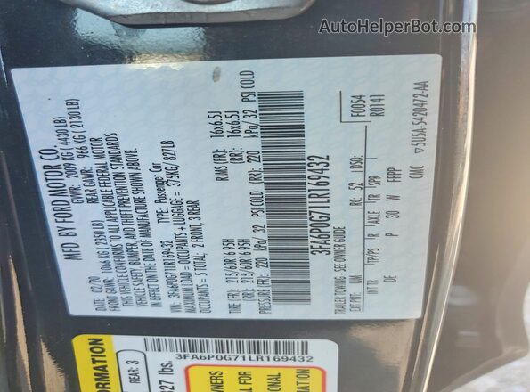 3FA6P0G71LR169432 2020 FORD FUSION Black Շարժիչի բաժամունքի տեսք