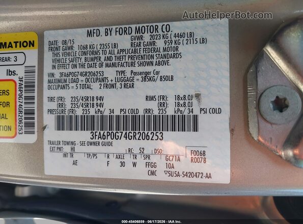 3FA6P0G74GR206253 2016 FORD FUSION Tan Շարժիչի բաժամունքի տեսք