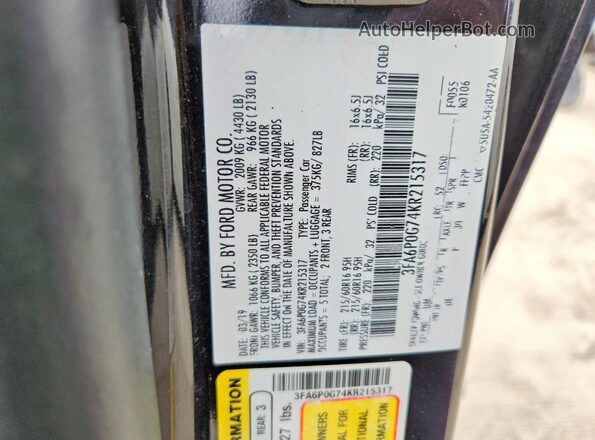 3FA6P0G74KR215317 2019 FORD FUSION Черный Вид подкапотного пространства