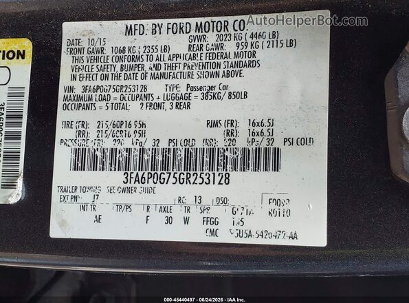 3FA6P0G75GR253128 2016 FORD FUSION Gray Engine compartment view