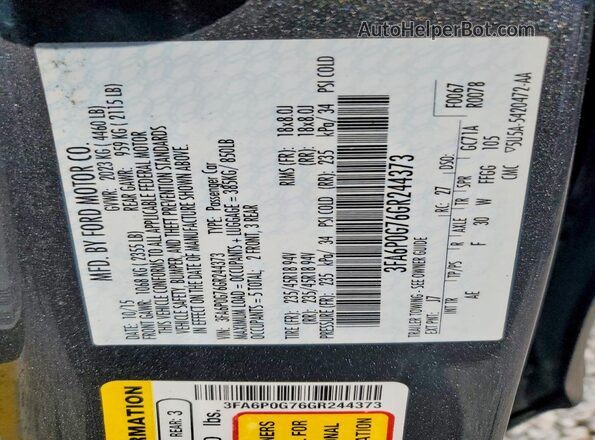 3FA6P0G76GR244373 2016 FORD FUSION Silver Widok naklejki z numerem VIN