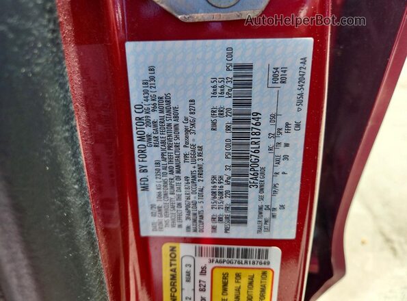 3FA6P0G76LR187649 2020 FORD FUSION Red Widok komory silnika
