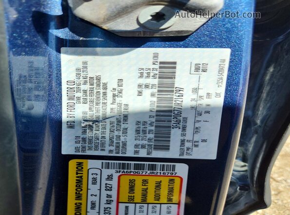 3FA6P0G77JR216797 2018 FORD FUSION Blue Շարժիչի բաժամունքի տեսք