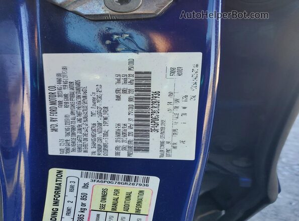 3FA6P0G78GR287936 2016 FORD FUSION Blue Vista del compartimento del motor