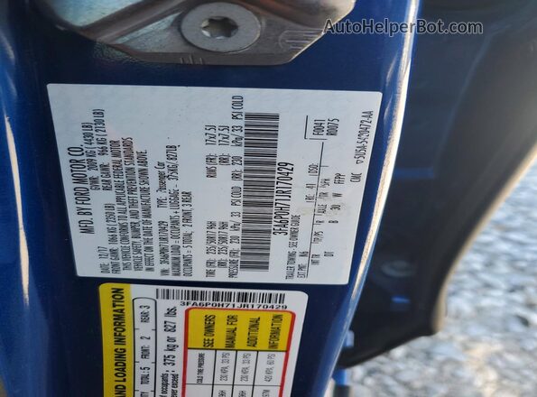 3FA6P0H71JR170429 2018 FORD FUSION Blue 