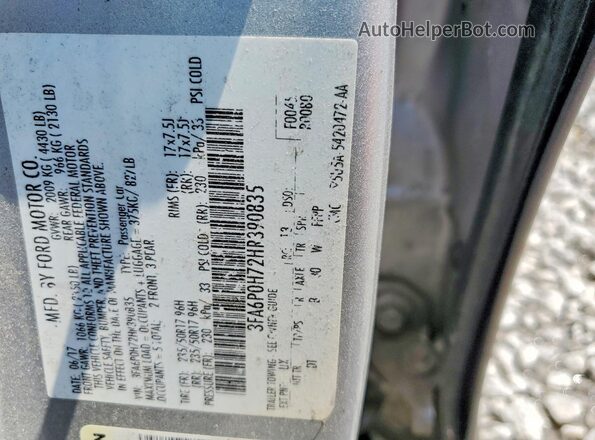 3FA6P0H72HR390835 2017 FORD FUSION Silver Շարժիչի բաժամունքի տեսք