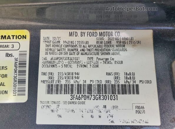 3FA6P0H73GR301031 2016 FORD FUSION Black Շարժիչի բաժամունքի տեսք