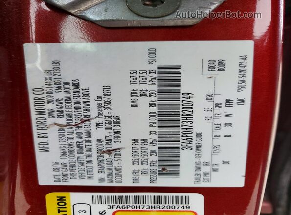3FA6P0H73HR200749 2017 FORD FUSION Красный Вид подкапотного пространства