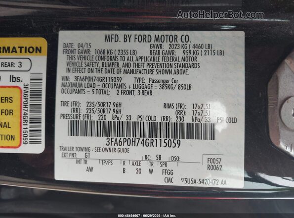 3FA6P0H74GR115059 2016 FORD FUSION Black Widok komory silnika