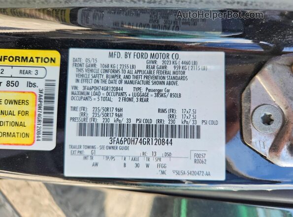 3FA6P0H74GR120844 2016 FORD FUSION Black Շարժիչի բաժամունքի տեսք