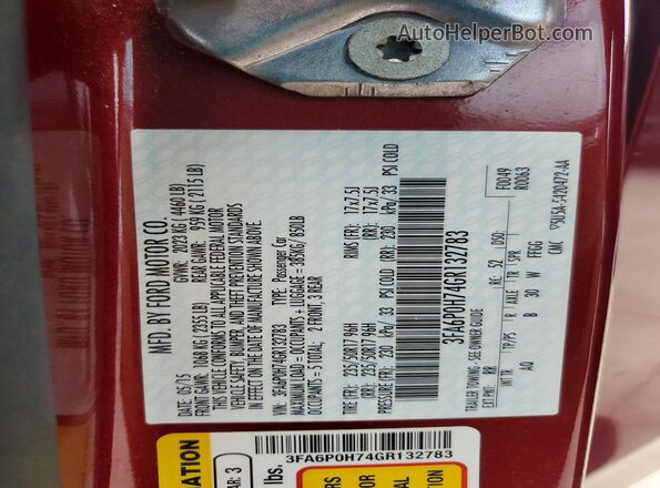 3FA6P0H74GR132783 2016 FORD FUSION Red Engine compartment view