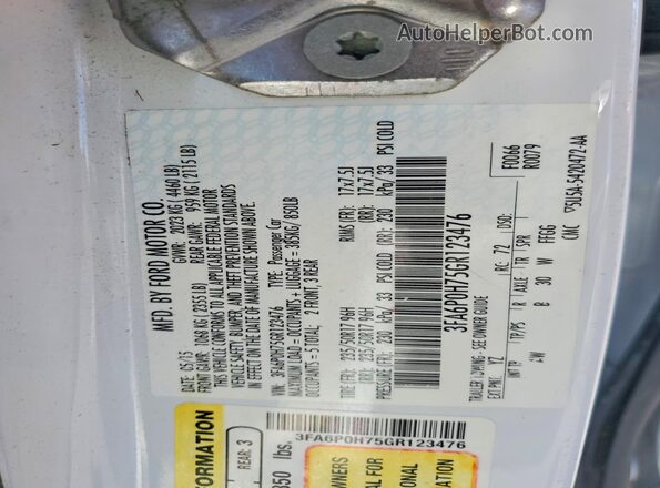 3FA6P0H75GR123476 2016 FORD FUSION White 