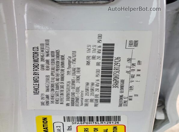 3FA6P0H75LR129126 2020 FORD FUSION White Вид підкапотного простору