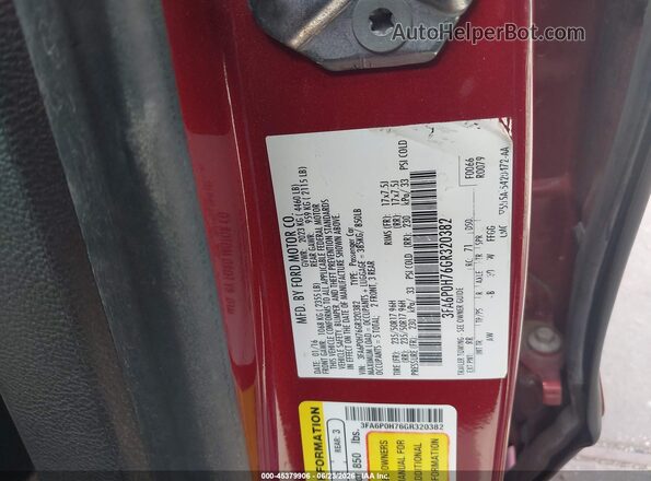 3FA6P0H76GR320382 2016 FORD FUSION Burgundy Widok komory silnika