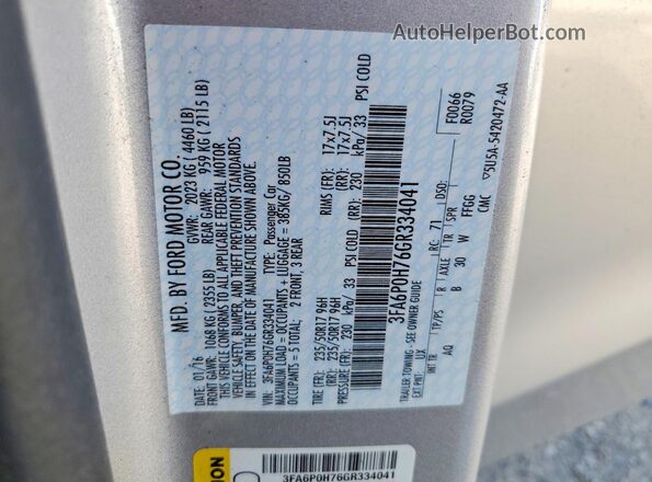 3FA6P0H76GR334041 2016 FORD FUSION Silver Շարժիչի բաժամունքի տեսք