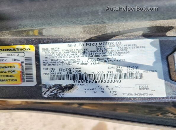3FA6P0H76HR200048 2017 FORD FUSION Серый Вид подкапотного пространства