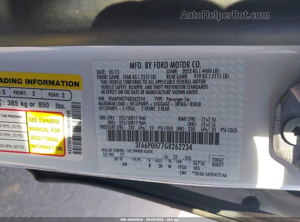 3FA6P0H77GR262234 2016 FORD FUSION White Շարժիչի բաժամունքի տեսք