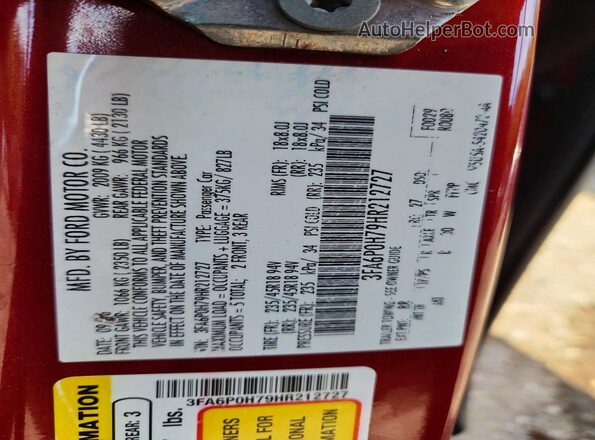 3FA6P0H79HR212727 2017 FORD FUSION Red 