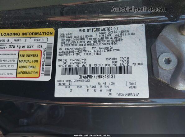 3FA6P0H79HR348131 2017 FORD FUSION Black Engine compartment view