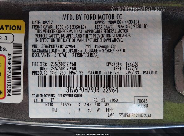 3FA6P0H79JR132964 2018 FORD FUSION Gray 