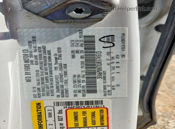 3FA6P0H7XJR174513 2018 FORD FUSION Белый Вид наклейки с VIN-кодом