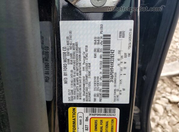 3FA6P0H94HR328242 2017 FORD FUSION Black Widok naklejki z numerem VIN