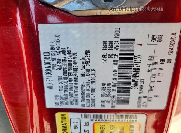3FA6P0H96HR271655 2017 FORD FUSION Burgundy VIN sticker view