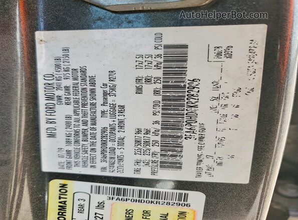 3FA6P0HD0KR282906 2019 FORD FUSION Black 