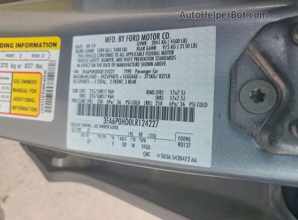 3FA6P0HD0LR124227 2020 FORD FUSION Silver 