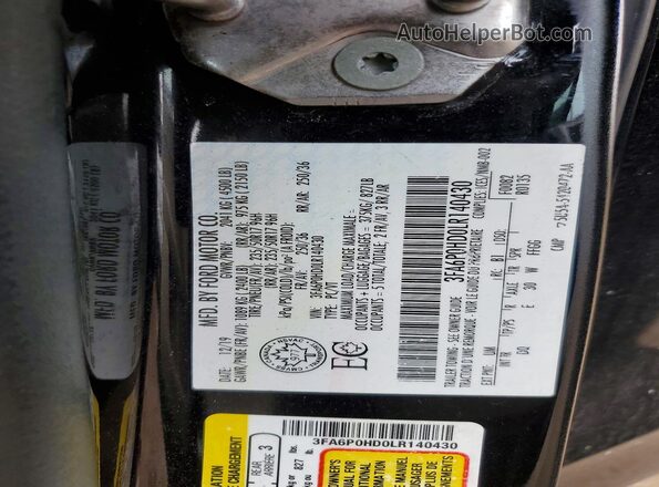 3FA6P0HD0LR140430 2020 FORD FUSION Black Widok komory silnika