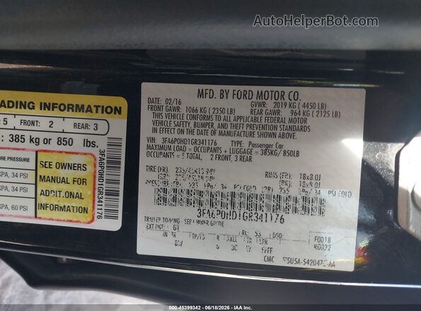 3FA6P0HD1GR341176 2016 FORD FUSION Black Շարժիչի բաժամունքի տեսք