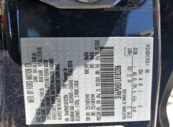 3FA6P0HD1LR183206 2020 FORD FUSION Blue Вид підкапотного простору
