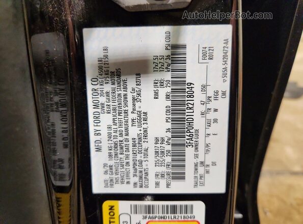 3FA6P0HD1LR218049 2020 FORD FUSION Black Vista del compartimento del motor