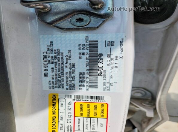 3FA6P0HD1LR251990 2020 FORD FUSION White Vista del compartimento del motor