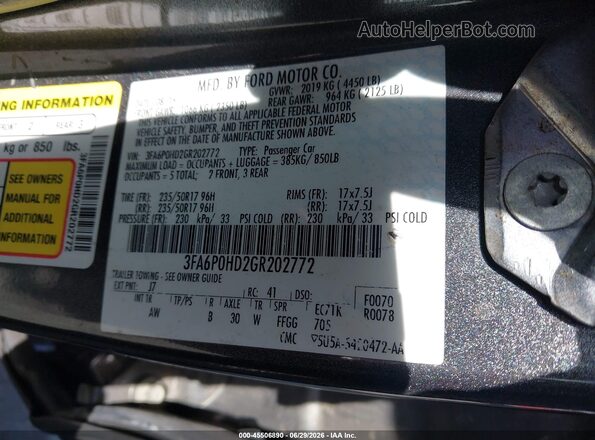 3FA6P0HD2GR202772 2016 FORD FUSION Gray ძრავის განყოფილების ხედი