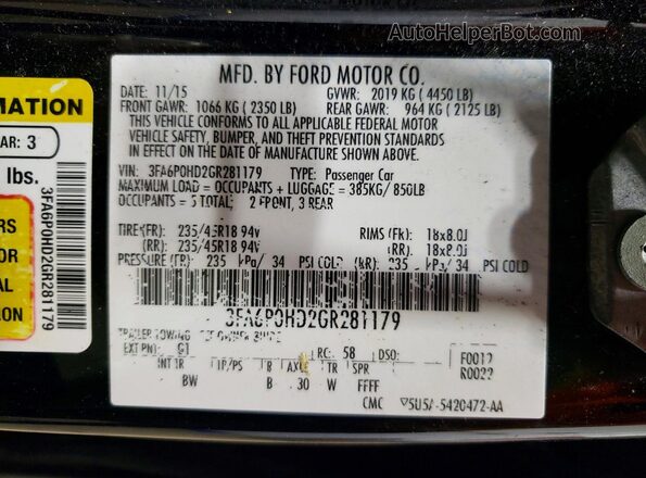 3FA6P0HD2GR281179 2016 FORD FUSION Черный Вид подкапотного пространства
