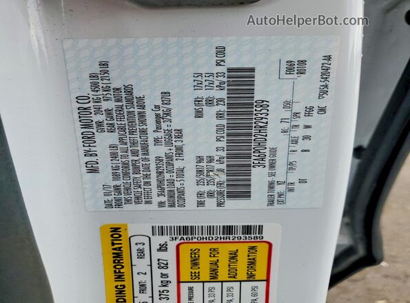 3FA6P0HD2HR293589 2017 FORD FUSION White Engine compartment view