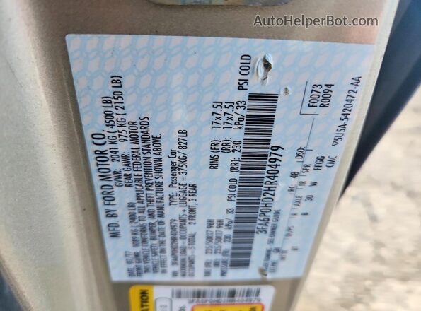 3FA6P0HD2HR404979 2017 FORD FUSION Gold Engine compartment view