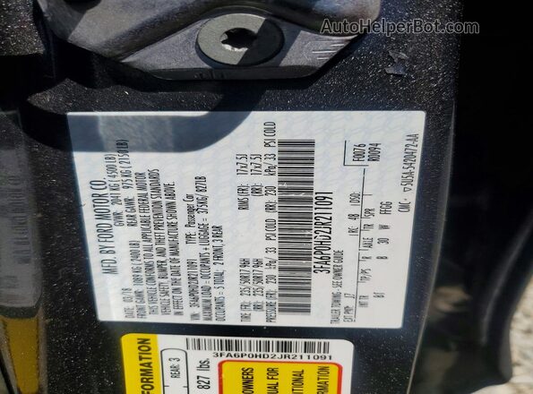 3FA6P0HD2JR211091 2018 FORD FUSION Charcoal Շարժիչի բաժամունքի տեսք