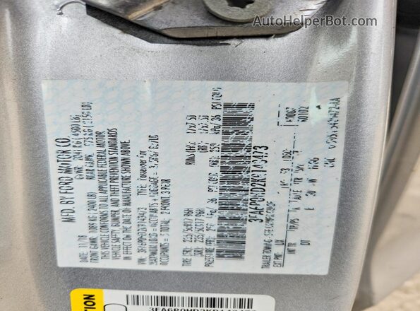 3FA6P0HD2KR143473 2019 FORD FUSION Silver 