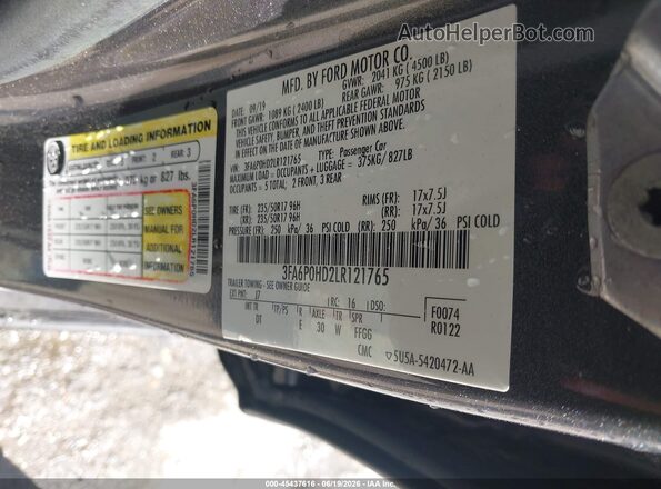 3FA6P0HD2LR121765 2020 FORD FUSION Gray Շարժիչի բաժամունքի տեսք