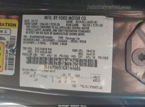 3FA6P0HD3GR144686 2016 FORD FUSION Черный Вид подкапотного пространства