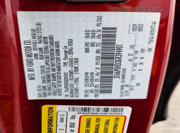 3FA6P0HD3GR394901 2016 FORD FUSION Red Շարժիչի բաժամունքի տեսք