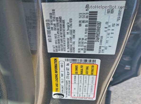 3FA6P0HD3HR405087 2017 FORD FUSION Серый Вид подкапотного пространства