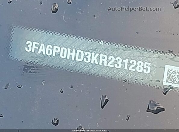 3FA6P0HD3KR231285 2019 FORD FUSION Черный Вид подкапотного пространства