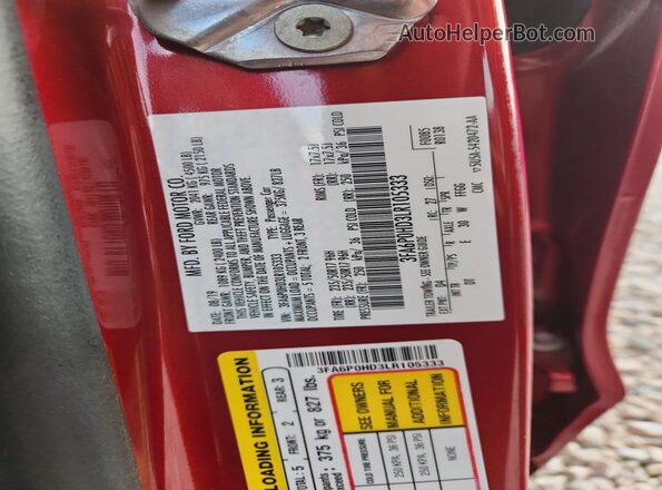 3FA6P0HD3LR105333 2020 FORD FUSION Red Engine compartment view