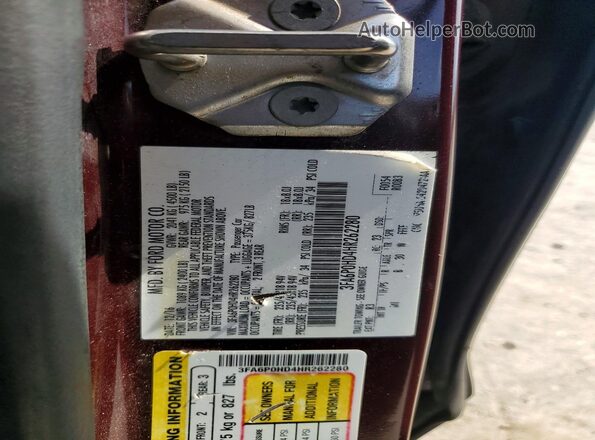 3FA6P0HD4HR262280 2017 FORD FUSION Red Vista del compartimento del motor